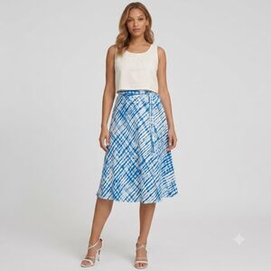 DKNY Women's Size 12 Blue White Tie Dye Linen Midi Wrap Skirt Belted NWT